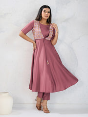 Ethnic Motifs Embroidered A Line Thread Work Kurta With Trousers