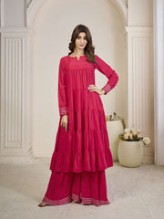 Tiered Gotta Detailing Flared Ethnic Tunic With Palazzos
