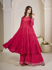 Tiered Gotta Detailing Flared Ethnic Tunic With Palazzos