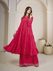 Tiered Gotta Detailing Flared Ethnic Tunic With Palazzos