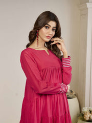 Tiered Gotta Detailing Flared Ethnic Tunic With Palazzos
