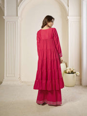 Tiered Gotta Detailing Flared Ethnic Tunic With Palazzos