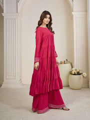 Tiered Gotta Detailing Flared Ethnic Tunic With Palazzos
