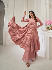 Tiered Gotta Detailing Flared Ethnic Tunic With Palazzos