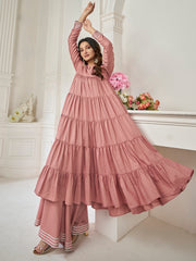 Tiered Gotta Detailing Flared Ethnic Tunic With Palazzos