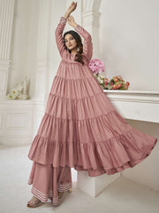 Tiered Gotta Detailing Flared Ethnic Tunic With Palazzos