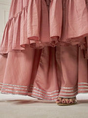 Tiered Gotta Detailing Flared Ethnic Tunic With Palazzos