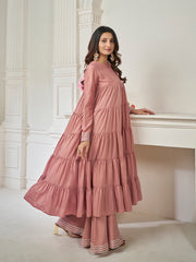 Tiered Gotta Detailing Flared Ethnic Tunic With Palazzos