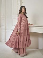 Tiered Gotta Detailing Flared Ethnic Tunic With Palazzos