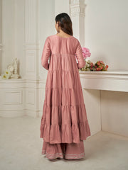 Tiered Gotta Detailing Flared Ethnic Tunic With Palazzos