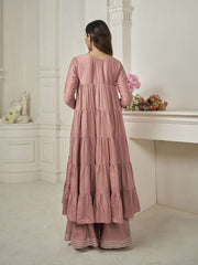 Tiered Gotta Detailing Flared Ethnic Tunic With Palazzos