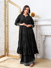 Tiered Gotta Detailing Flared Ethnic Tunic With Palazzos