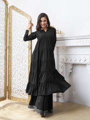 Tiered Gotta Detailing Flared Ethnic Tunic With Palazzos