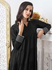 Tiered Gotta Detailing Flared Ethnic Tunic With Palazzos