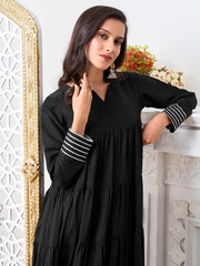 Tiered Gotta Detailing Flared Ethnic Tunic With Palazzos