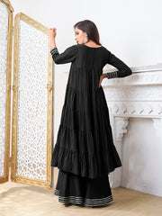 Tiered Gotta Detailing Flared Ethnic Tunic With Palazzos