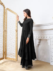 Tiered Gotta Detailing Flared Ethnic Tunic With Palazzos