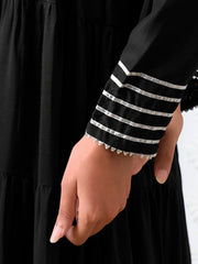 Tiered Gotta Detailing Flared Ethnic Tunic With Palazzos