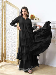 Tiered Gotta Detailing Flared Ethnic Tunic With Palazzos