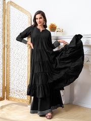 Tiered Gotta Detailing Flared Ethnic Tunic With Palazzos