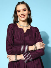 Tiered Gotta Detailing Flared Ethnic Tunic With Palazzos