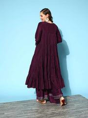 Tiered Gotta Detailing Flared Ethnic Tunic With Palazzos