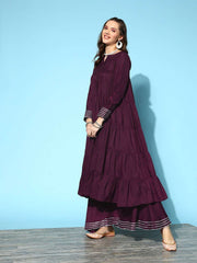 Tiered Gotta Detailing Flared Ethnic Tunic With Palazzos