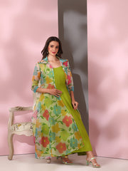 Green Women Floral Printed Empire Kurta with Trousers