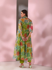 Green Women Floral Printed Empire Kurta with Trousers