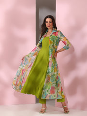 Green Women Floral Printed Empire Kurta with Trousers