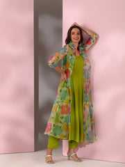 Green Women Floral Printed Empire Kurta with Trousers