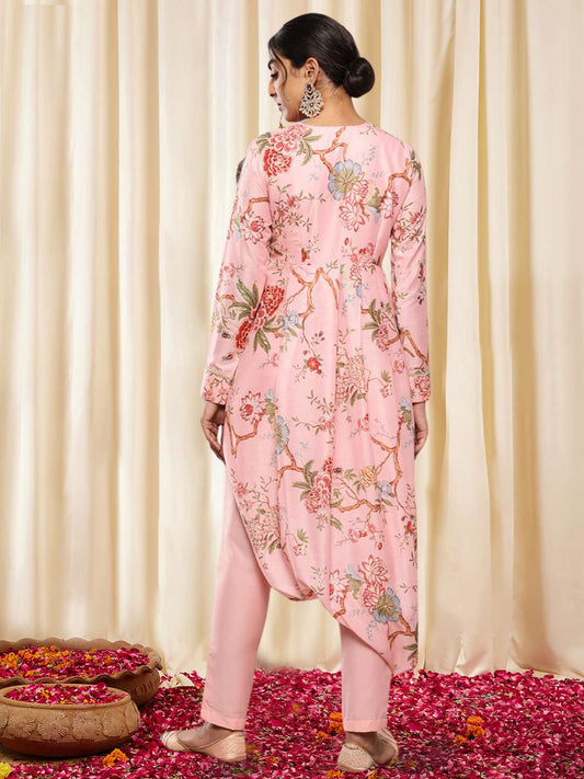 Floral Printed V Neck Tunic With Trousers