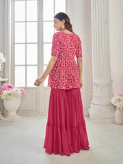 Floral Embroidered V Neck Top With Sharara Co-Ords