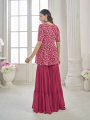 Floral Embroidered V Neck Top With Sharara Co-Ords