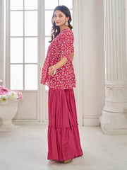 Floral Embroidered V Neck Top With Sharara Co-Ords