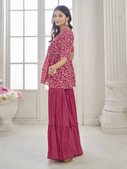 Floral Embroidered V Neck Top With Sharara Co-Ords