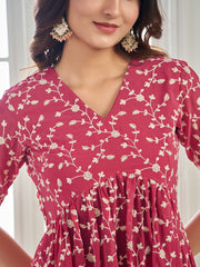 Floral Embroidered V Neck Top With Sharara Co-Ords