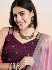 Mauve Women Ethnic Motifs Embroidered Regular Thread Work Kurta with Palazzos & With Dupatta