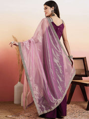 Mauve Women Ethnic Motifs Embroidered Regular Thread Work Kurta with Palazzos & With Dupatta