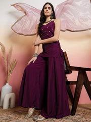 Mauve Women Ethnic Motifs Embroidered Regular Thread Work Kurta with Palazzos & With Dupatta