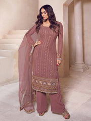 Dirty Pink Zari Thread Embroidered Stright Kurta Set