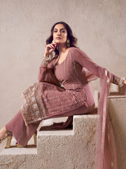 Dirty Pink Zari Thread Embroidered Stright Kurta Set
