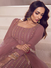 Dirty Pink Zari Thread Embroidered Stright Kurta Set
