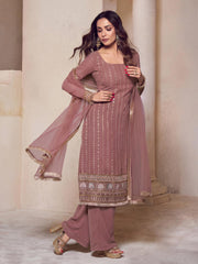 Dirty Pink Zari Thread Embroidered Stright Kurta Set