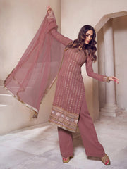 Dirty Pink Zari Thread Embroidered Stright Kurta Set