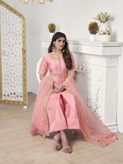 Women Ethnic Motifs Embroidered Regular Sequinned Chanderi Cotton Kurta with Trousers & With Dupatta