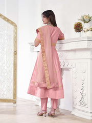 Women Ethnic Motifs Embroidered Regular Sequinned Chanderi Cotton Kurta with Trousers & With Dupatta