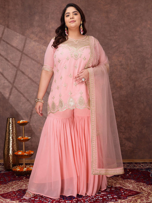 Women Ethnic Motifs Embroidered Regular Kurta & Sharara With Dupatta