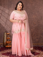 Women Ethnic Motifs Embroidered Regular Kurta & Sharara With Dupatta