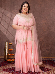 Women Ethnic Motifs Embroidered Regular Kurta & Sharara With Dupatta